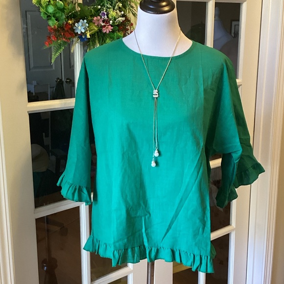 unknown source Tops - Elegant Emerald Ruffle Blouse